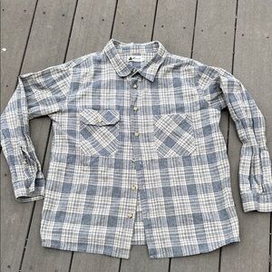 Manresa Mfg Co Men’s Lachlan Shirt Light Blue and Cream Plaid size M